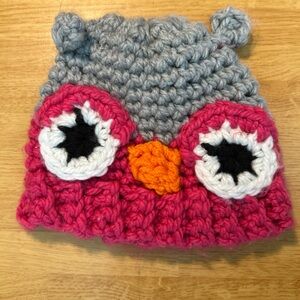 Pink and Gray Owl Knit Hat